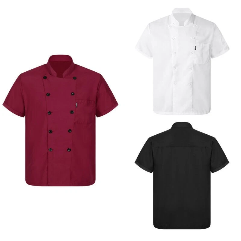Mens Womens Chef Coat Jacket Short Sleeve Restaurant Hotel Cook Uniform Shirt - Image 4 of 4