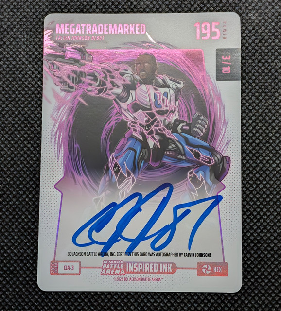 2026 Bo Jackson Battle Arena CJA-3 Megatrademarked Calvin Johnson Hex Auto #/10