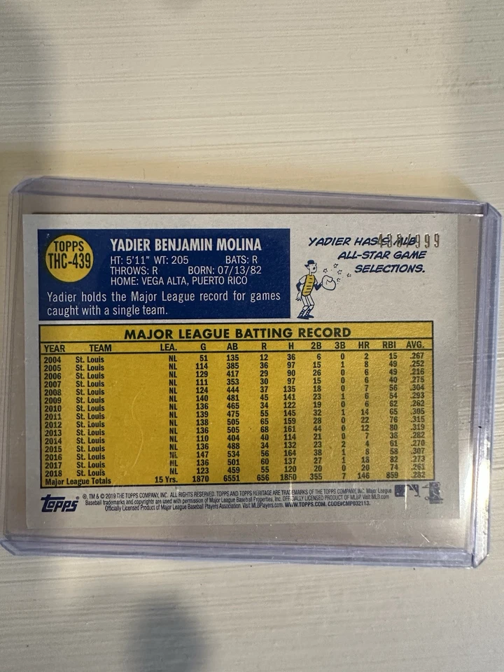 2019 Topps Heritage #THC-439 Yadier Molina Chrome #/999 - Image 2 of 2