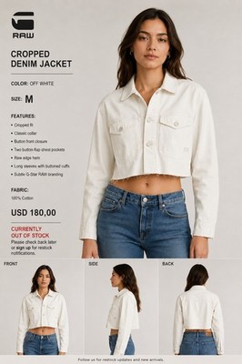 G-Star RAW Women's Cropped Jean Jacket Off White M Button Pockets Raw Hem