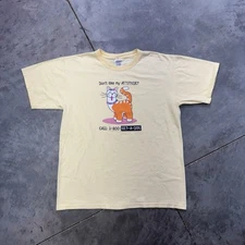 Vintage Cat Attitude Funny Yellow Mens Medium Shirt Y2K Humor Cute Comedy Saying