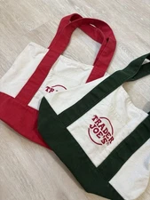 Trader Joe's Mini Canvas Tote Bag - Set Of 2 - Original - Red And Green