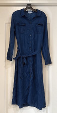 Coldwater Creek dress PM denim blue maxi button pockets Belt Cottagecore Prairie
