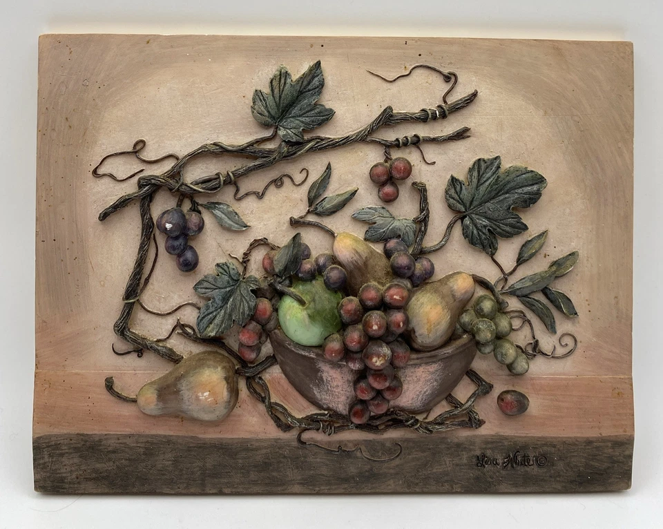 2 Signed Lisa White Vineyard Blessings 3D Resin Wall Tile Plaques 6x8”, 1998 EUC - Image 2 of 4