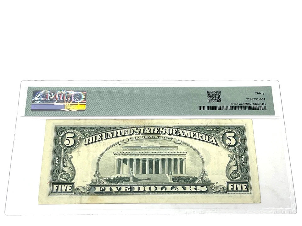 1995 $5 Five Dollars, FEDERAL RESERVE NOTE Chicago,' PMG 30 Very Fine, (#10) - Image 2 of 2