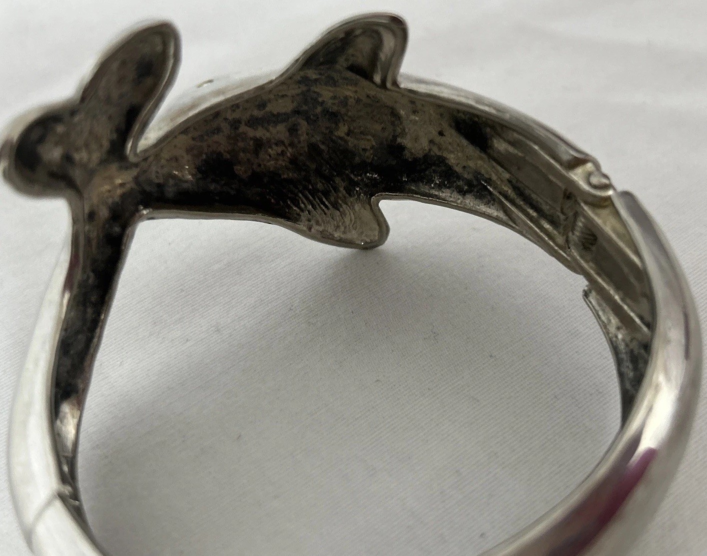 Silver tone Dolphin Cuff Hinge Bracket Rhinestone… - image 7