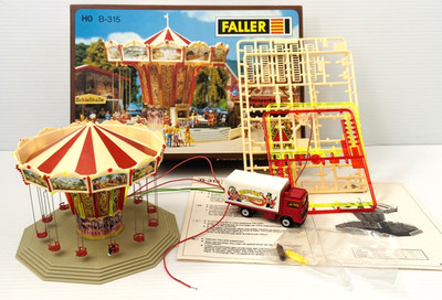 Faller HO Scale #B-315 Chairoplane Carnival Carousel - ASSEMBLED w/Extras READ!