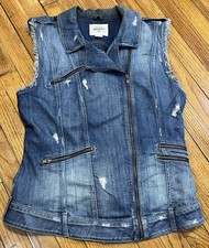 Guess Vintage 1990's Denim Zippered Vest Women's Large - Factory Distressed
