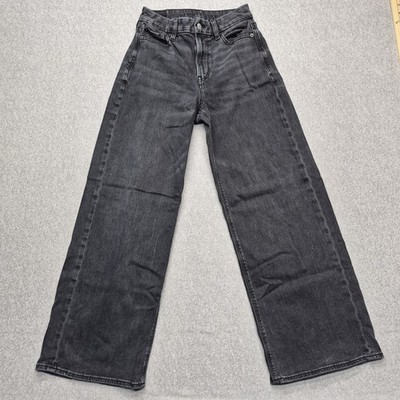 American Eagle Jeans Womens 0 Black Curvy Super High Rise Baggy Wide Leg