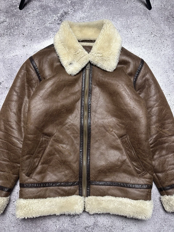 Alpha Industries B-3 Flying Faux Shearling Sheepskin Brown Jacket Mens M Size - Image 3 of 4