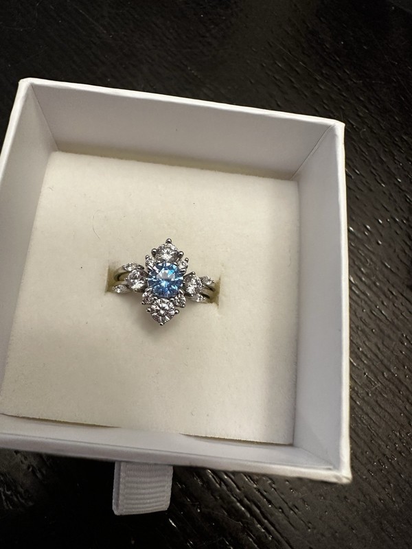 NIB Aquamarine Cubic Zirconia & Triple .925 Sterling Silver Ring Sz 8 SR $188