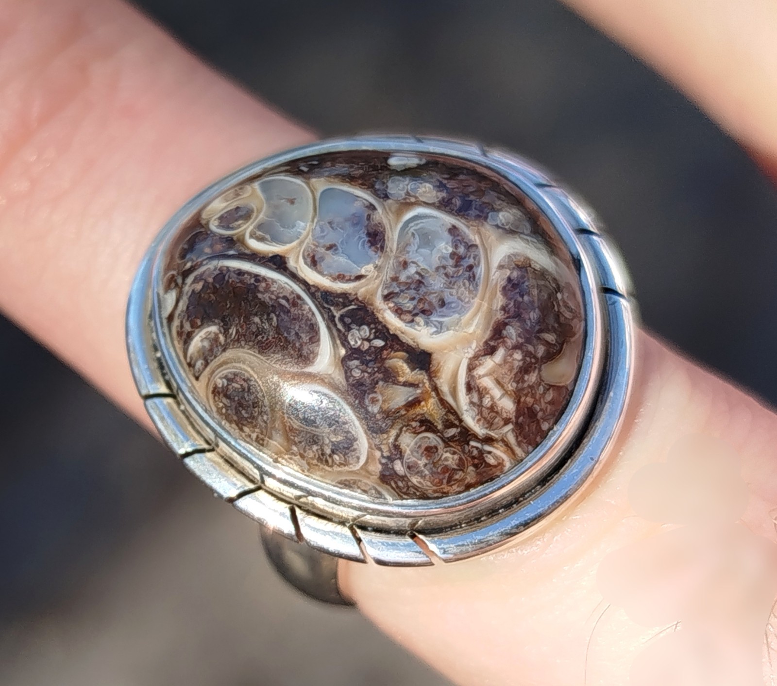 Bague Agate Turitelle Argent 925 ajustable 10,06g bijou pierre naturelle marron