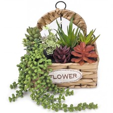 9 Pcs Fake Succulents Hanging Assorted Plants in Woven Basket Artificial Succ...