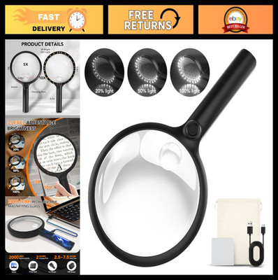 2000mAh Rechargeable Magnifying Glass with Light, 5X/10X Large Handheld Lighted
