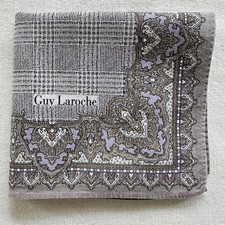 Vintage Men Handkerchief Gray Cotton Glen Check Border Damask Pocket Square 17"