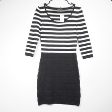 Mango Neda 3 Striped Knit Bandage Dress Black White Scoop Neck 3/4 Sleeve Size 6