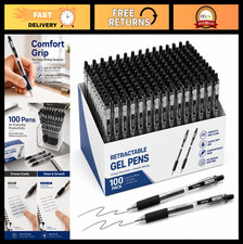 100 Count Black Ink Gel Pens, Retractable 0.7mm Medium Point