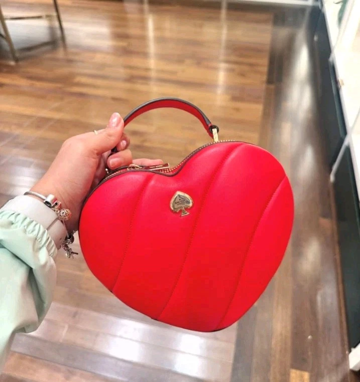 Kate Spade KK191 Other Love Shack Quilted 3D Heart Crossbody Ruby Red Leather