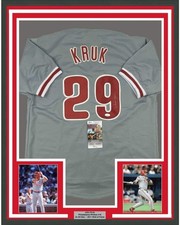 FRAMED Autographed/Signed JOHN KRUK 33x42 Philadelphia Grey Jersey JSA COA Auto