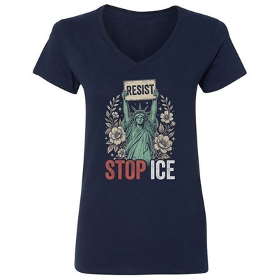 Lady Liberty Resist Stop Ice - Anti-Ice Protest Ladies' V-Neck Tshirt