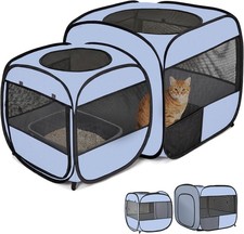 2-in-1 Portable Cat Dog Playpen, Detachable into 2 Separate Cages w/ Add