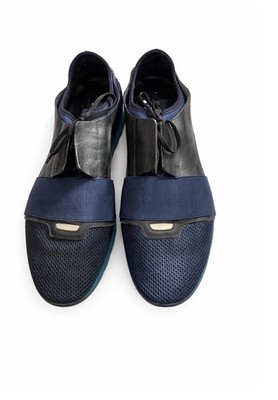 Balenciaga Race Runner Sneakers Leather Suede Navy Black Mens EU45/US 12 Low Top
