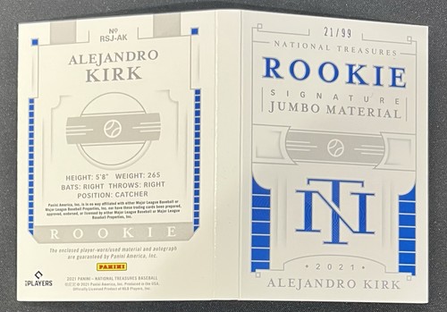 2021 Panini National Treasures Alejandro Kirk RC Jumbo Material Booklet Auto /99 - Picture 2 of 2
