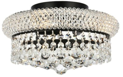 Chandelier Crystal Flush Mount Fixture 4 Light Black Clear Bedroom Bathroom 12''
