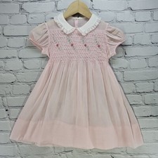 Vintage Pink Smocked Dress Ruffle Collar Handmade Sz 4-6 See Measurements