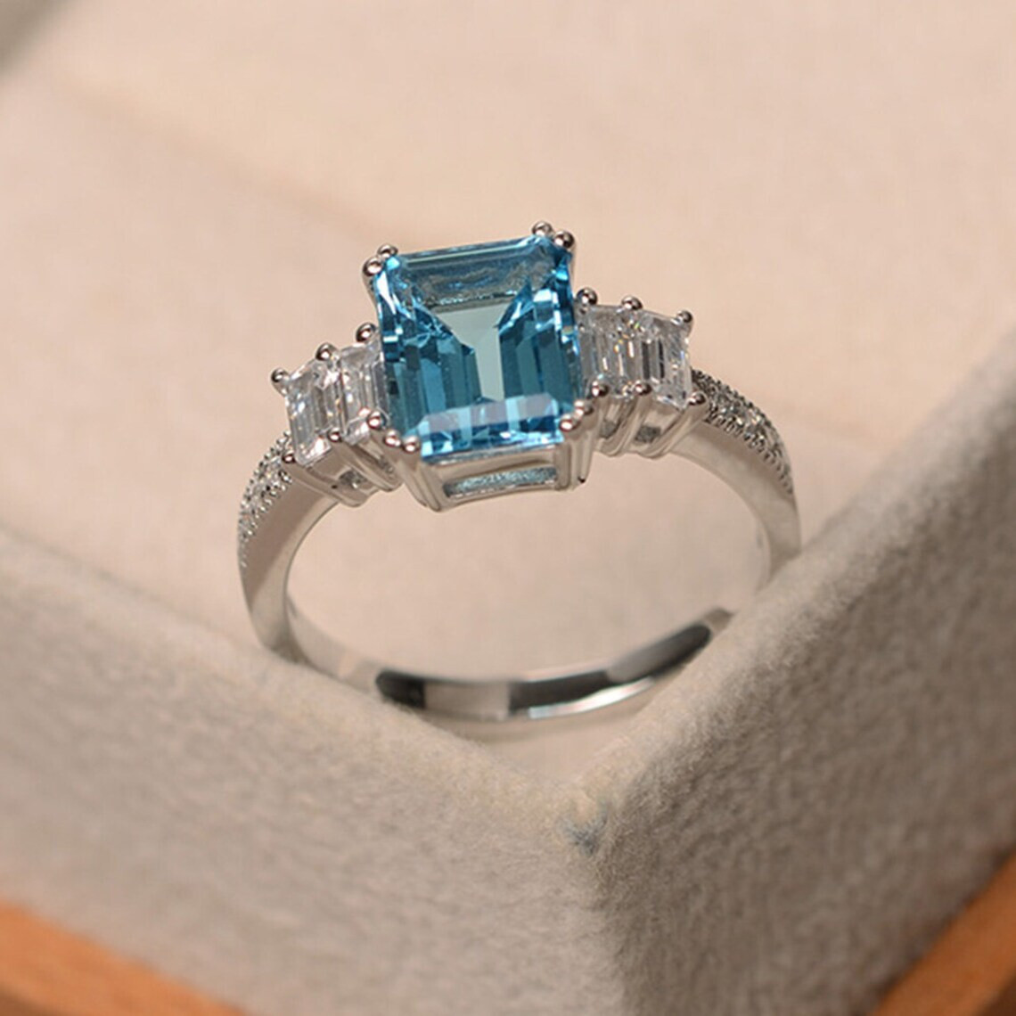 Natural Topaz Engagement Ring in Sterling Silver - Custom Sizes  