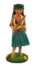 Dashboard Hula Girl Doll Playing Pu'ili Sticks Green Skirt Hawaiian Hawaii NIB