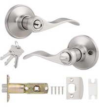 1 Pack Probrico Entrance Door Handles with Lock and Key Satin Nickel