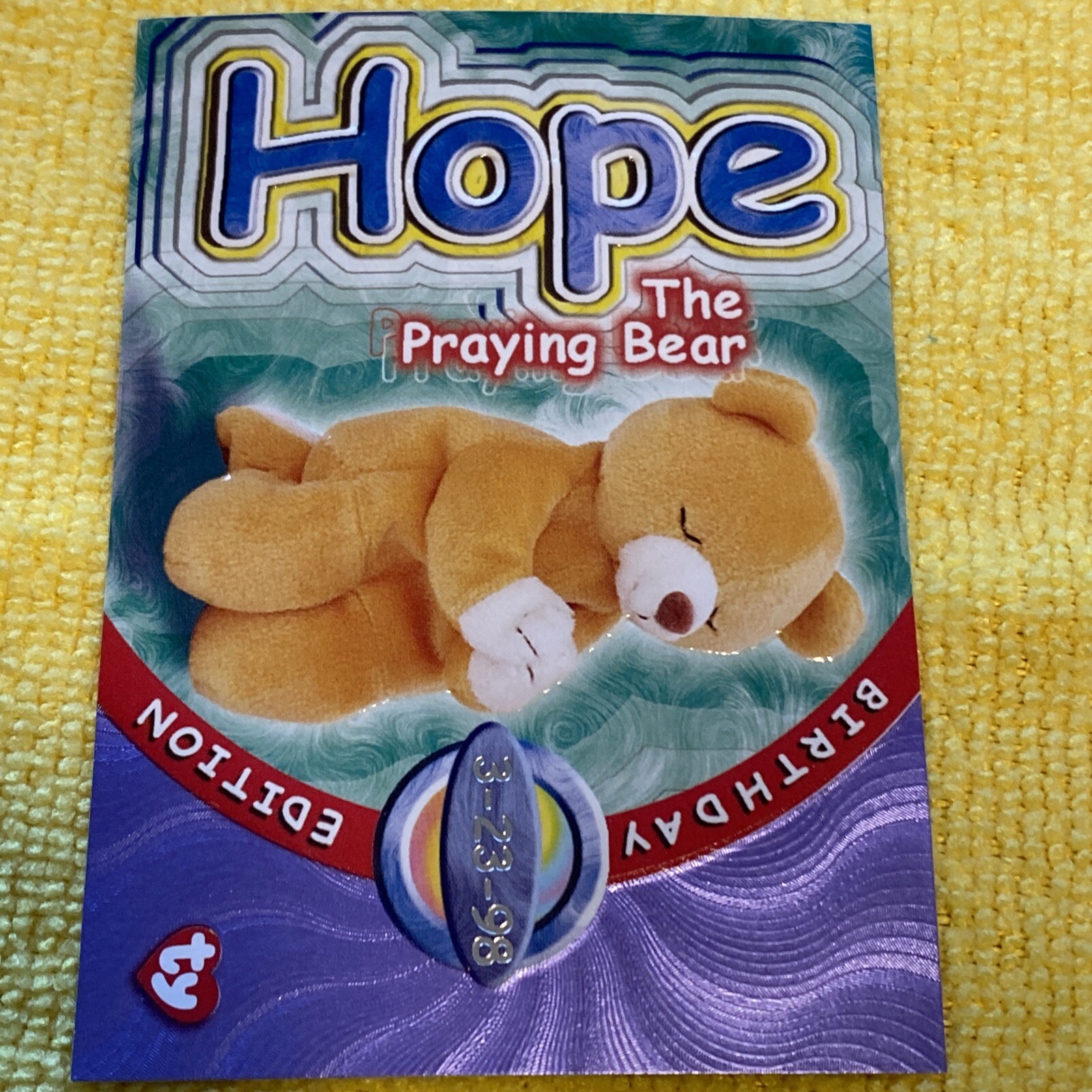 Ty Beanie Babies Series IV S4 Silver Purple Orange BBOC Birthday Card 276 Hope - Picture 3 of 5