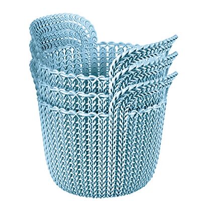Interior Elements Keter Knit Round Resin Baskets, X-Small, Misty Blue (3 Piece)