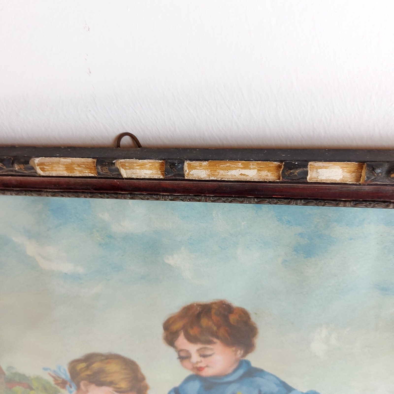 Vintage Painting Children Rabbits Sheep Naive Art 1920s-1950s Austria? Europe