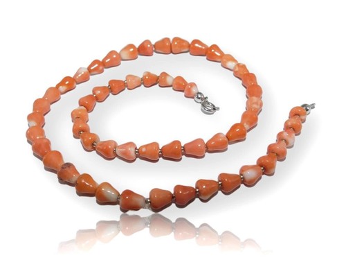 Pink Coral in Necklace of 925 Silver Vintage and Natural with Gemstone Genuine - Picture 2 of 5