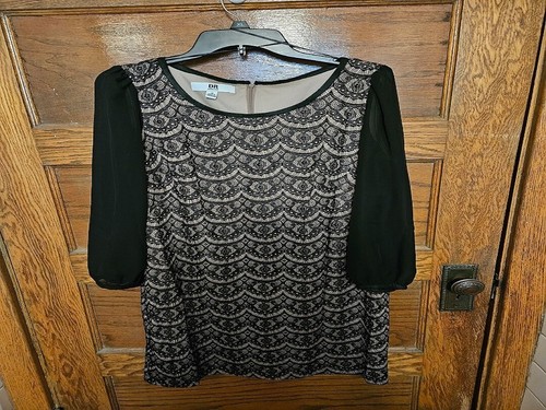 Dr. Collection Kleid 14 schwarz hellbraun Spitze Strick Reißverschluss hinten lang transparente Ärmel - Bild 7 von 7