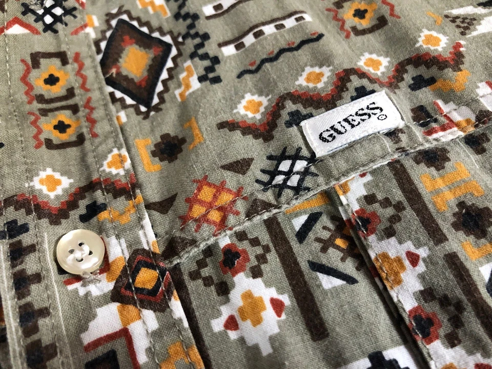 Vtg 80-90s USA GUESS Georges Marciano Aztec Button-up Western Shirt Mens 4 M ? L - Image 3 of 4