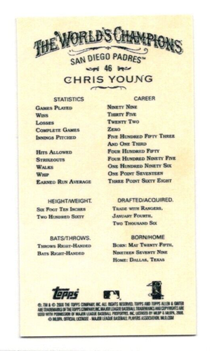 2008 TOPPS ALLEN & GINTER'S BASEBALL MINI 46 CHRIS YOUNG PADRES - Picture 2 of 2