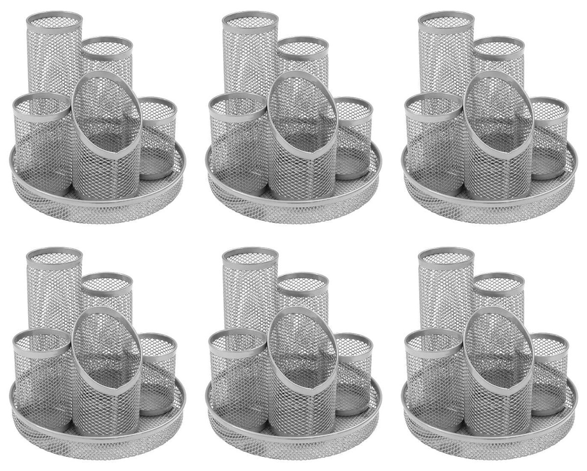 OSCO Pack Wire Mesh Silver Desk Organiser Tube Pen Pot