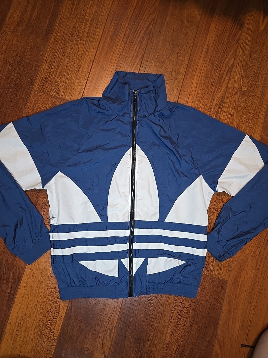 Vtg Y2k Adidas Large Trefoil Full Zip Nylon Jacket Mens Sz-S Blue/White Mint Con