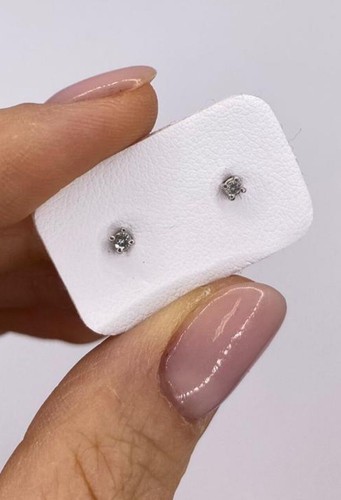 Boucles D'Oreilles Créoles (Studs) En Or Blanc 18k - Diamants Simulés 1,25 Ct - Fermoir Vissé