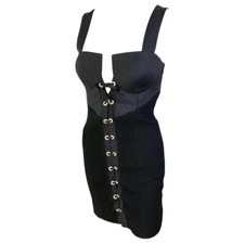 Gianni Versace S/S 1992 Couture Bustier Corset Lace Up Black Mini Dress