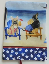 FABRIC Book Cover Fits Books 6" x 9" Dog on the Beach Umbrella Puppy Dogs