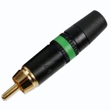 Neutrik Rean NYS373-5 RCA Male Plug w/Gold Contacts - Black Shell w/Green Ring