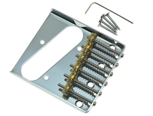Chrome Tele Single Guitar Bridge 6 Brass Saddle Bridge fits Telecaster Guitar - Picture 2 of 5