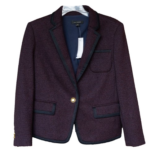 NWT Ann Taylor Tweed Blazer Burgundy Newbury Wine Academia Retro Jacket Sz 8