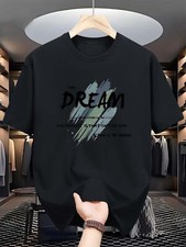 Men's Inspiring 'Dream' Letter Printed T-shirt, Summer Casual Short Sleeved, Spo