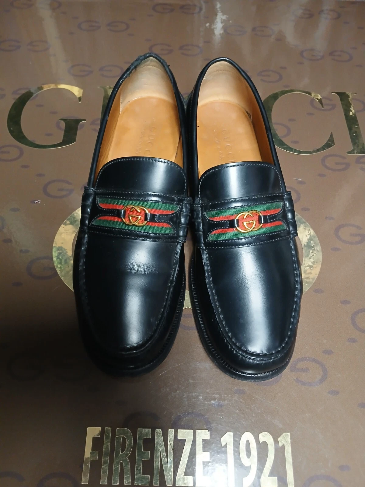 Mocassins authentiques Gucci en cuir noir GG pour homme taille 8,5 vente au détail