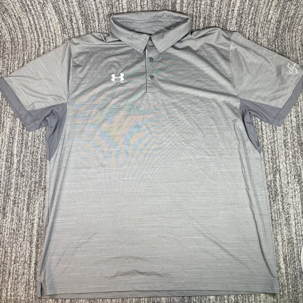 Under Armour Heat Gear Polo Mens 2XL Gray Loose Fit Short Sleeve Golf Logo
